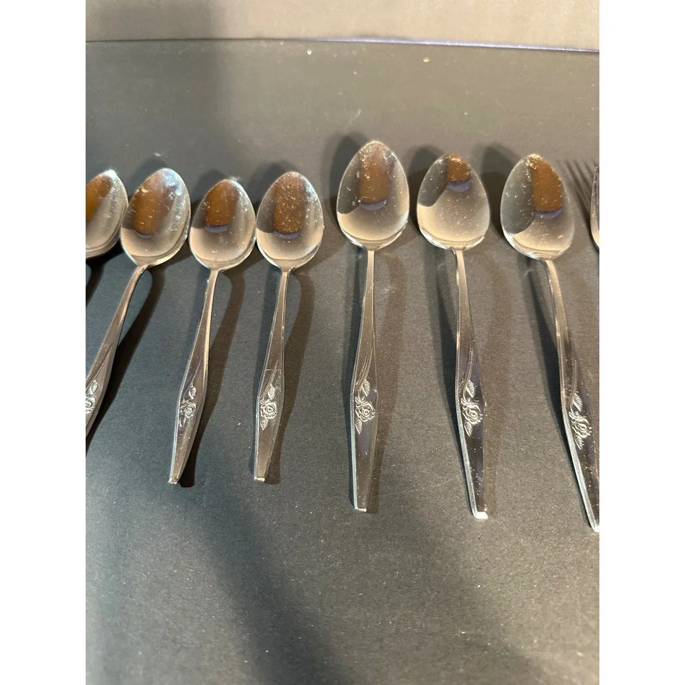 Vintage Japan Stainless Steel Flatware Rose Embossed Floral 15 Piece Mixed Lot